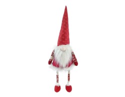 Pupazzo gnomo natalizio dondolante in stoffa rossa e bianca con cappello alto a punta e barba folta altezza 95 cm.