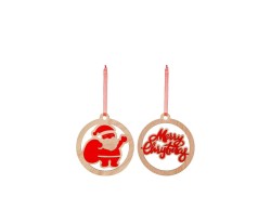 Appendino natalizio Babbo Natale o scritta Merry Christmas diametro 8 cm.