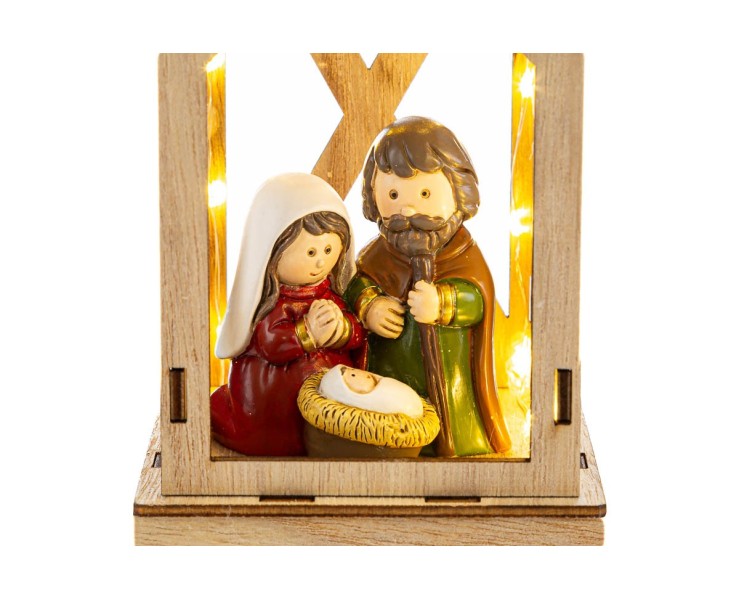 Lanterna Natalizia in Legno con Sacra Famiglia in Resina e LED – Decorazione Natalizia Le Stelle su Bomboniere Dolci Emozioni