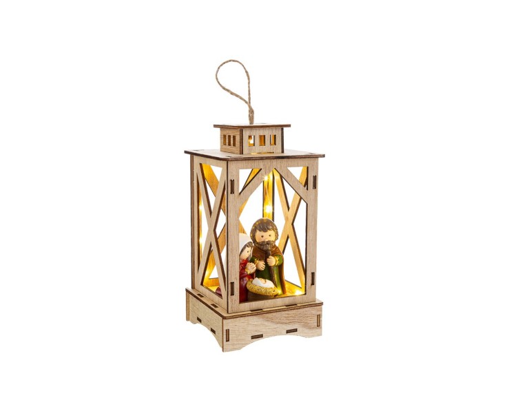 Lanterna Natalizia in Legno con Sacra Famiglia in Resina e LED – Decorazione Natalizia Le Stelle su Bomboniere Dolci Emozioni