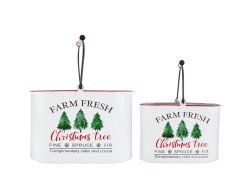 Set 2 Cestini Natalizi in Metallo Bianco Farm Fresh Christmas Tree – Decorazione Natalizia Le Stelle su Bomboniere Dolci Emozioni
