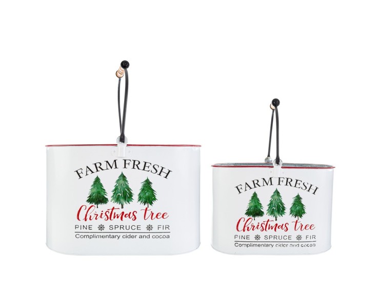 Set 2 Cestini Natalizi in Metallo Bianco Farm Fresh Christmas Tree – Decorazione Natalizia Le Stelle su Bomboniere Dolci Emozioni