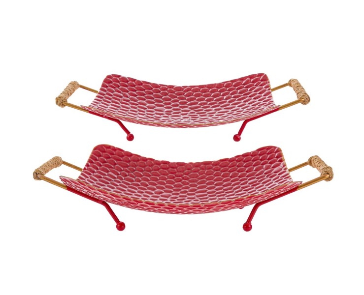 Set 2 Vassoi Natalizi in Metallo Rosso Lavorato con Manici in Corda – Decorazione Natalizia Le Stelle su Bomboniere Dolci Emozioni