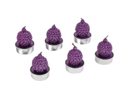 Set di 6 candele tea light natalizie con base in alluminio e sfera decorativa viola lucido
