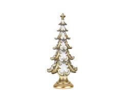 Albero decorativo bianco con dettagli dorati 18x42 cm in resina