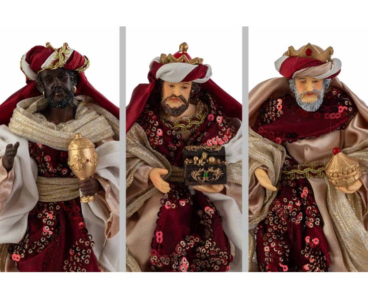Set Presepe 8 Pezzi in Resina Vestita Bordeaux e Oro h.25 cm – Decorazione Natalizia Le Stelle su Bomboniere Dolci Emozioni