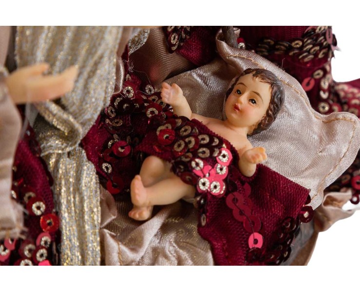 Sacra Famiglia in Resina Vestita Bordeaux e Oro h.25,5 cm – Decorazione Natalizia Le Stelle su Bomboniere Dolci Emozioni