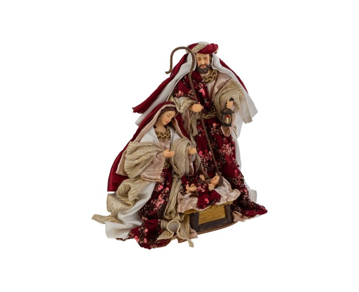 Sacra Famiglia in Resina Vestita Bordeaux e Oro h.25,5 cm – Decorazione Natalizia Le Stelle su Bomboniere Dolci Emozioni