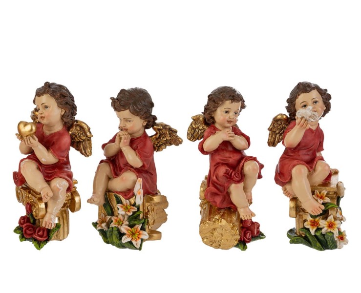 Statuina Angioletto in Resina 10x10x18,5 cm 4 varianti– Decorazione Natalizia Le Stelle su Bomboniere Dolci Emozioni