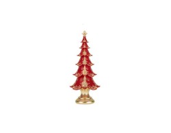 Albero decorativo rosso con dettagli dorati 13 x 30,5 cm in resina