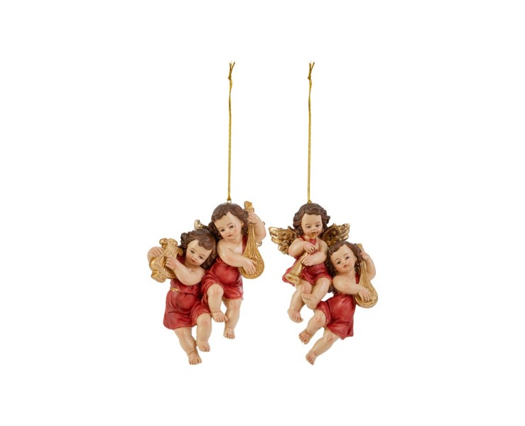 Appendino Coppia Angeli Suonatori in Resina 12x6x16 cm – Decorazione Natalizia Le Stelle su Bomboniere Dolci Emozioni