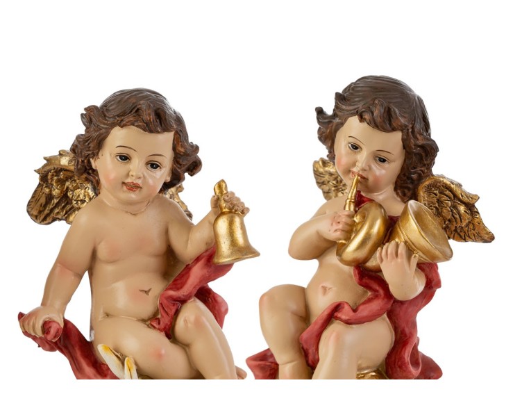 Statuina Angelo Suonatore in Resina 9,5x9x21 cm 4 varianti assortite – Decorazione Natalizia Le Stelle su Bomboniere Dolci Emozioni