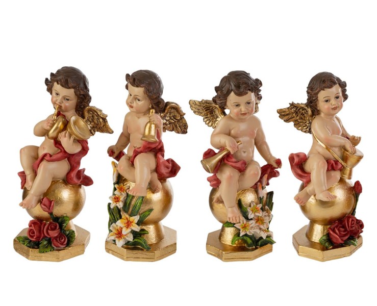 Statuina Angelo Suonatore in Resina 9,5x9x21 cm 4 varianti assortite – Decorazione Natalizia Le Stelle su Bomboniere Dolci Emozioni
