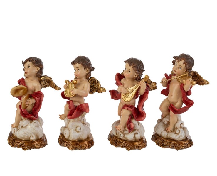 Statuina Angelo Suonatore in Resina 8,5x6x15 cm 4 varianti assortite – Decorazione Natalizia Le Stelle su Bomboniere Dolci Emozioni