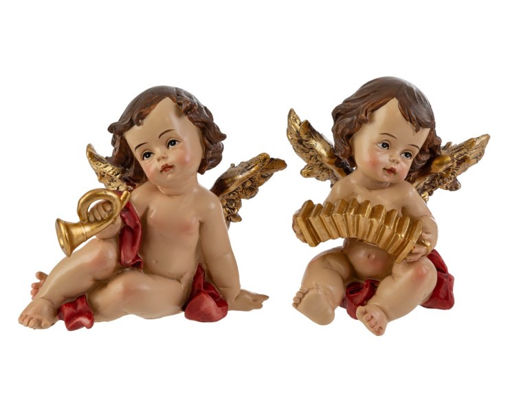 Statuina Angelo Suonatore in Resina 9x6x8,5 cm cm 4 varianti assortite – Decorazione Natalizia Le Stelle su Bomboniere Dolci Emozioni