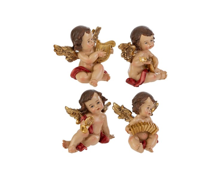 Statuina Angelo Suonatore in Resina 9x6x8,5 cm cm 4 varianti assortite – Decorazione Natalizia Le Stelle su Bomboniere Dolci Emozioni