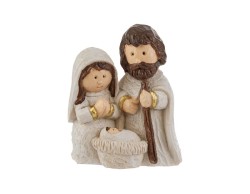 Statuina monoblocco della Sacra Famiglia in resina bianca e oro altezza 6,5 cm per presepe in miniatura.