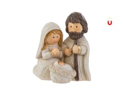 Calamita natalizia con Sacra Famiglia in resina bianca e oro altezza 6 cm magnete da frigorifero.