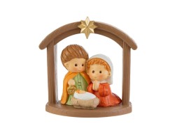 Sacra Famiglia stile bimbi colorata e stella dorata altezza 9 cm.