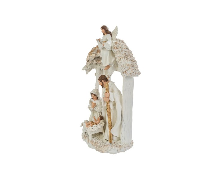 Capanna Sacra Famiglia con Angelo in Resina Bianca e Oro 18x12x33 cm – Decorazione Natalizia Le Stelle su Bomboniere Dolci Emozioni