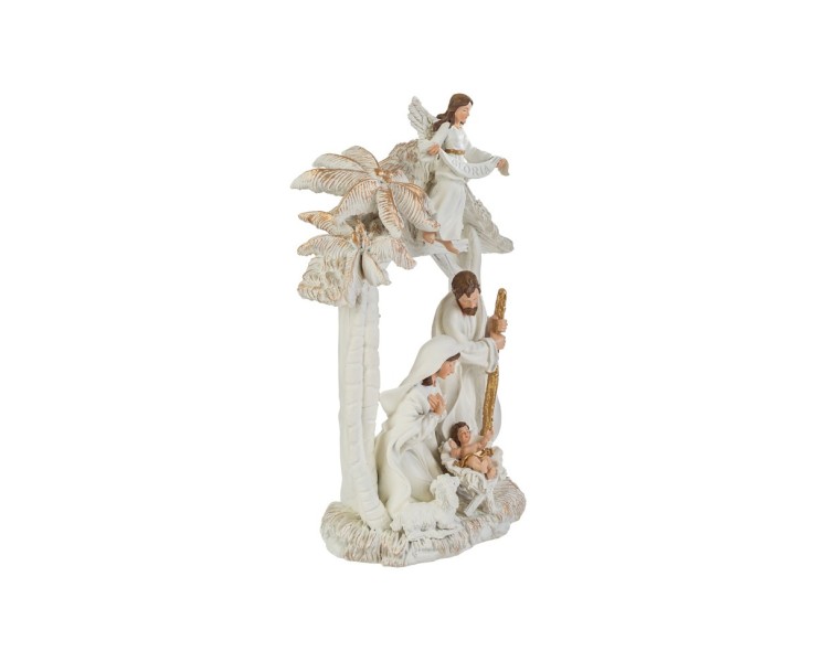 Capanna Sacra Famiglia con Angelo in Resina Bianca e Oro 18x12x33 cm – Decorazione Natalizia Le Stelle su Bomboniere Dolci Emozioni
