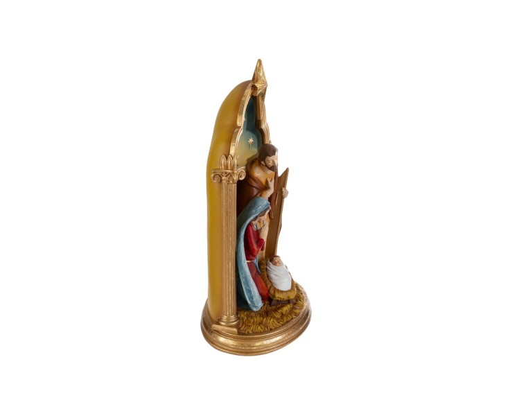 Sacra Famiglia in Resina con Arcata Dorata 26,5x20x46 cm– Decorazione Natalizia Le Stelle su Bomboniere Dolci Emozioni