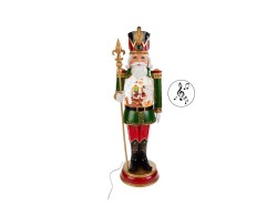 Schiaccianoci natalizio con luci, musica e sfera con neve di Babbo Natale integrata altezza 50 cm.