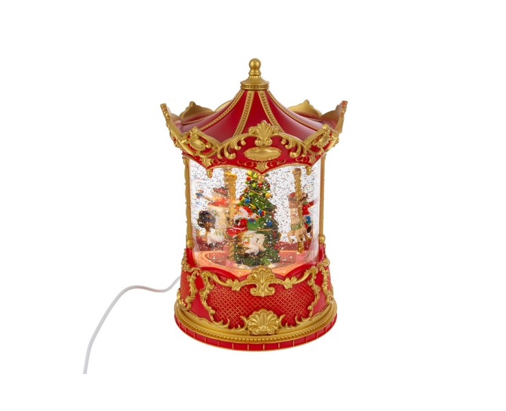 Giostra Natalizia Musicale e Illuminata 14x21 cm con Sfera di Neve - Carillon USB/Batteria – Decorazione Natalizia Le Stelle su Bomboniere Dolci Emozioni
