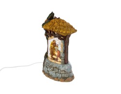 Presepe in Resina con Luci e Neve In Movimento 14x8x20 cm - Capanna Natività USB/Batteria – Decorazione Natalizia Le Stelle su Bomboniere Dolci Emozioni