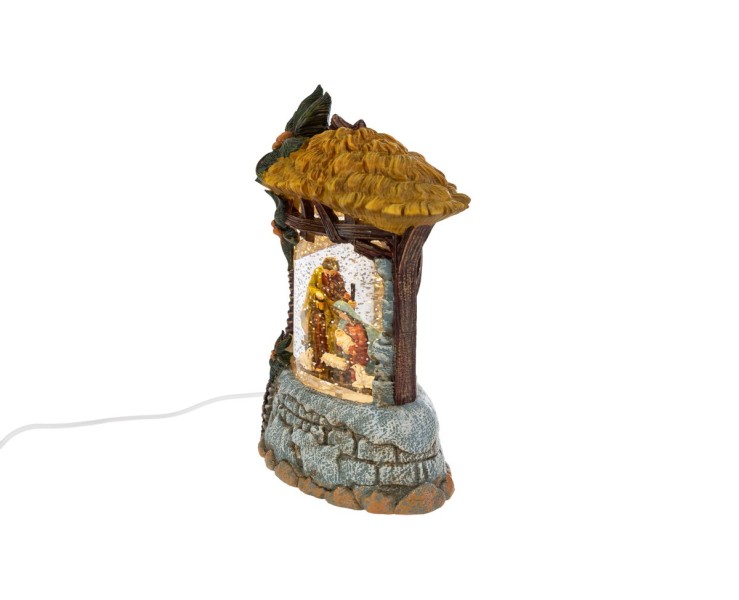 Presepe in Resina con Luci e Neve In Movimento 14x8x20 cm - Capanna Natività USB/Batteria – Decorazione Natalizia Le Stelle su Bomboniere Dolci Emozioni