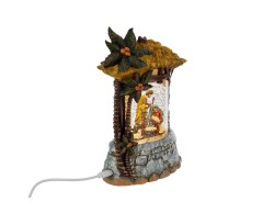 Presepe in Resina con Luci e Neve In Movimento 14x8x20 cm - Capanna Natività USB/Batteria – Decorazione Natalizia Le Stelle su Bomboniere Dolci Emozioni
