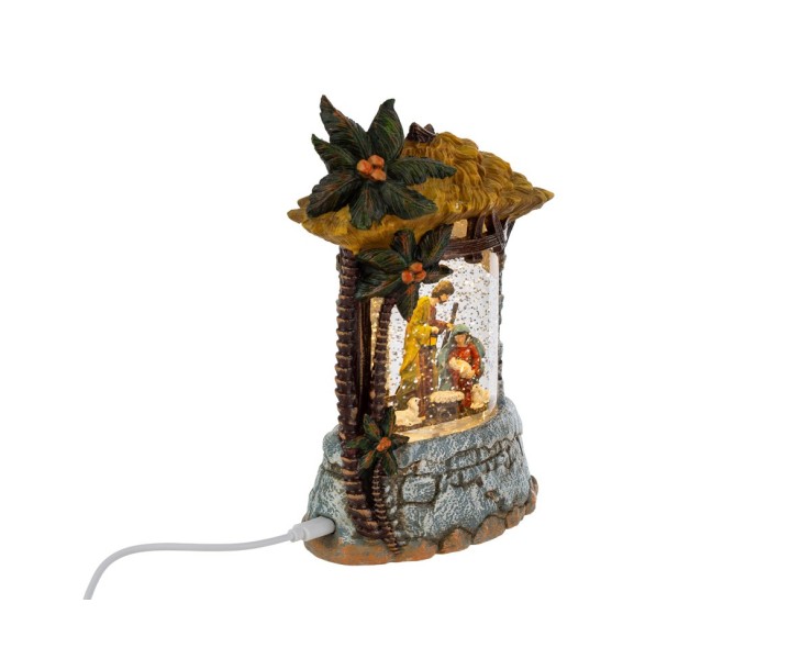 Presepe in Resina con Luci e Neve In Movimento 14x8x20 cm - Capanna Natività USB/Batteria – Decorazione Natalizia Le Stelle su Bomboniere Dolci Emozioni