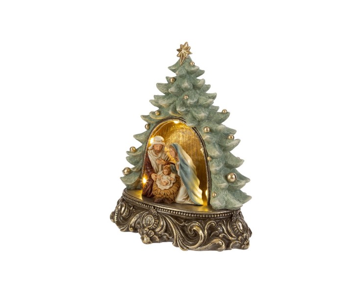 Albero di Natale con Sacra Famiglia in Resina 19,5x12,5x22,5 cm – Decorazione Natalizia Le Stelle su Bomboniere Dolci Emozioni