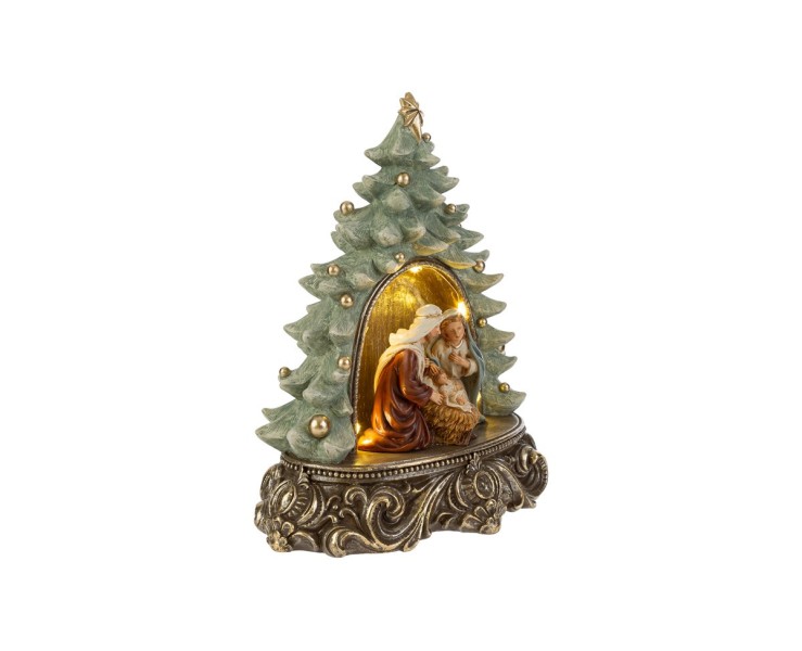 Albero di Natale con Sacra Famiglia in Resina 19,5x12,5x22,5 cm – Decorazione Natalizia Le Stelle su Bomboniere Dolci Emozioni