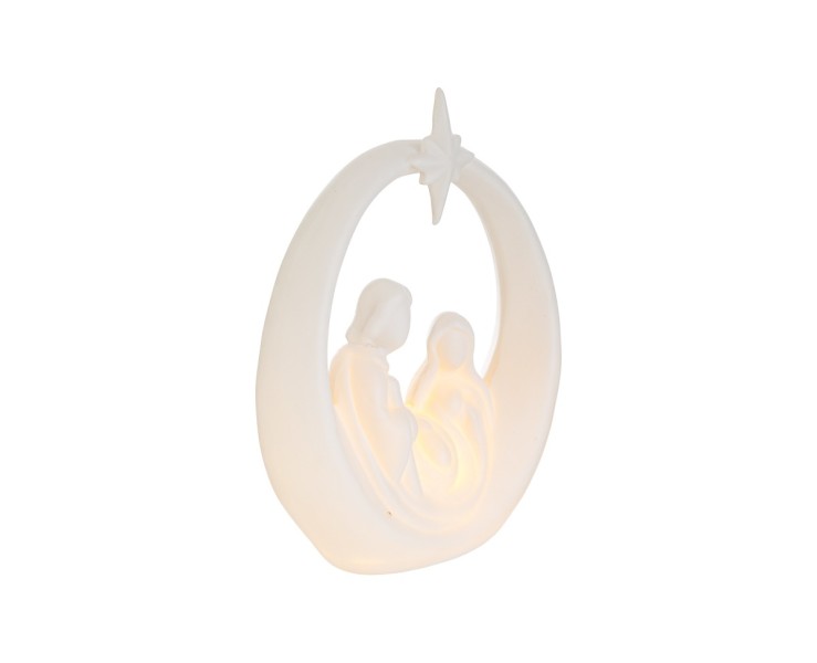 Sacra Famiglia in Porcellana Bianca con Luce LED 16x6x19 cm – Decorazione Natalizia Le Stelle su Bomboniere Dolci Emozioni