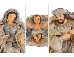 Set Presepe 8 Pezzi Natività Vestita in Resina e Tessuto Blu/Oro h 23 cm – Decorazione Natalizia Le Stelle su Bomboniere Dolci Emozioni