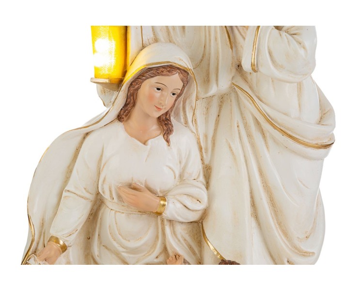 Statua Sacra Famiglia con Lanterna LED in Resina Avorio e Oro 23x16x38 cm – Decorazione Natalizia Le Stelle su Bomboniere Dolci Emozioni