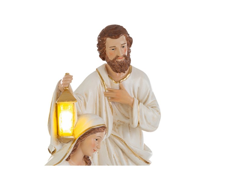 Statua Sacra Famiglia con Lanterna LED in Resina Avorio e Oro 23x16x38 cm – Decorazione Natalizia Le Stelle su Bomboniere Dolci Emozioni