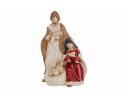 Statuina Natività Sacra Famiglia in porcellana lucida con dettagli dorati altezza 23 cm.
