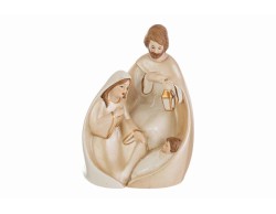 Piccola statuina Natività Sacra Famiglia in porcellana avorio e nocciola con lanterna dorata altezza 12 cm.
