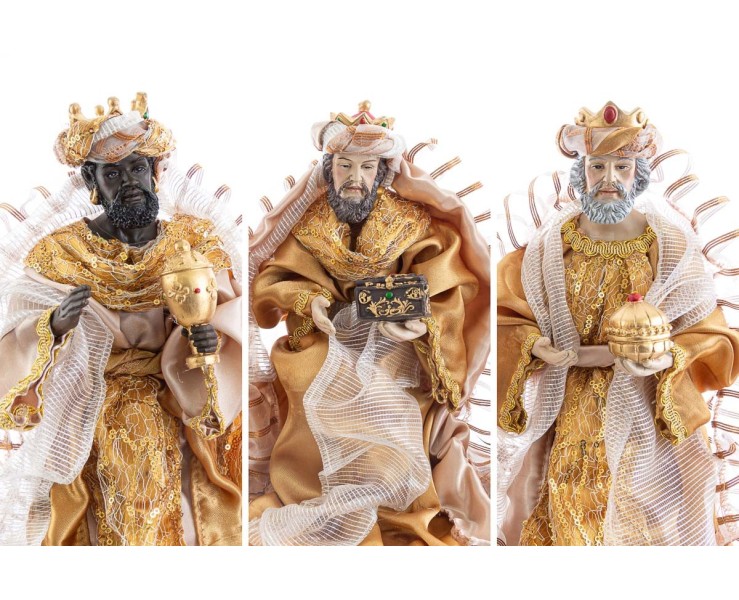 Set Presepe 8 Pezzi in Resina e Tessuto Oro h 32,5 cm – Decorazione Natalizia Le Stelle su Bomboniere Dolci Emozioni