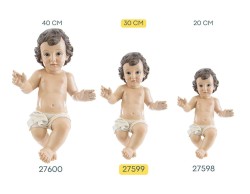 Statuina del Bambino Gesù in resina dipinta a mano a braccia aperte altezza 30 cm per presepe.