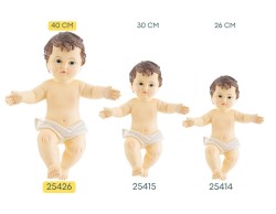 Statuina del Bambino Gesù in resina dipinta con panno bianco e braccia aperte altezza 40 cm per presepe.