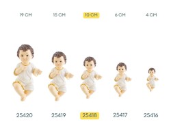 Statuina del Bambino Gesù in resina con tunica bianca e bordo dorato altezza 10 cm per presepe.