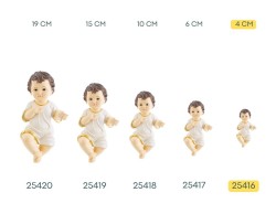 Statuina del Bambino Gesù in resina con tunica bianca e bordo dorato altezza 4 cm per presepe.