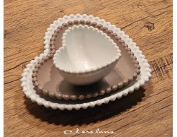 Bomboniera Matrimonio Claraluna tris piattini cuore bianco piccolo marrone medio bianco grande