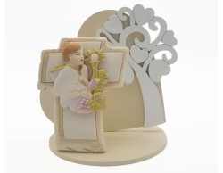 Bomboniera Comunione cresima mariella martini CUORE CON ALBERO CROCE BAMBINO