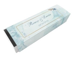 Scatolina porta confetti personalizzata rettangolare decoro floreale sfumatura blu