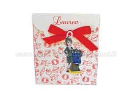 Bomboniera Laurea scienze politiche donna - Ciondolo in bagno argento Smaltato con Scatola Rossa