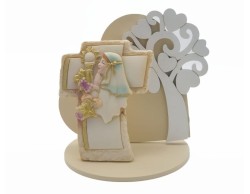 Bomboniera Comunione cresima mariella Martini CUORE CON ALBERO CROCE BAMBINA